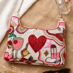 Heart and Lipstick Beaded Shoulder Bag