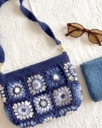 Navy Crochet Granny Square Shoulder Bag