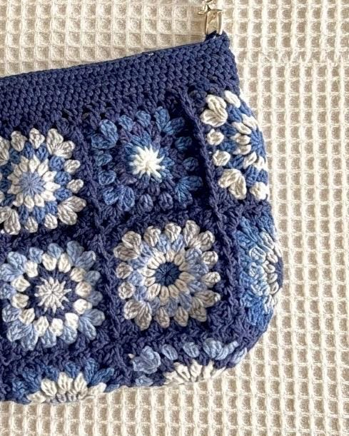 Navy Crochet Granny Square Shoulder Bag