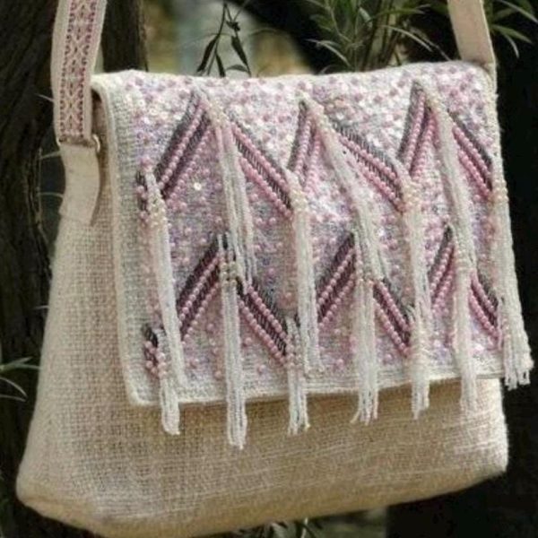 Beige Beaded Fringe Crossbody Bag