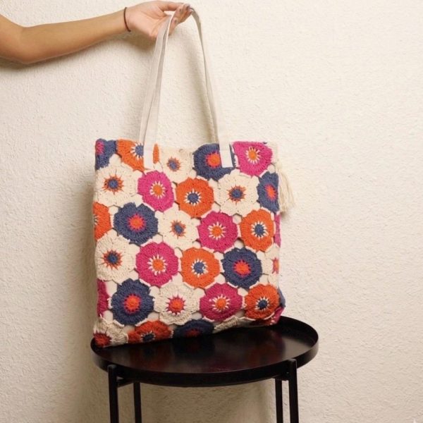 Colorful Floral Crochet Tote Bag