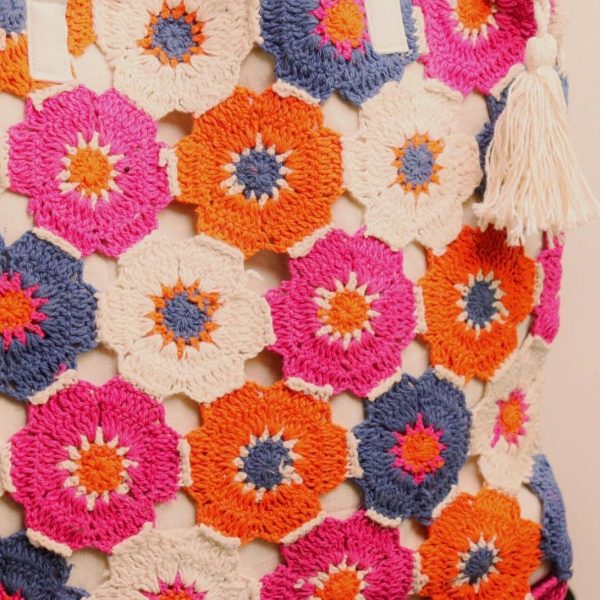 Colorful Floral Crochet Tote Bag
