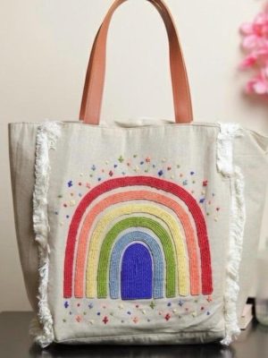 Rainbow Embroidered Tote Bag