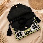 Black Embroidered Tassel Clutch Bag