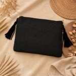 Black Embroidered Tassel Clutch Bag