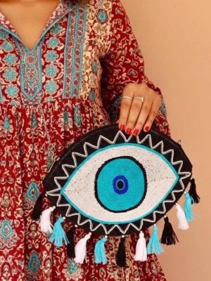Evil Eye Beaded Clutch Bag