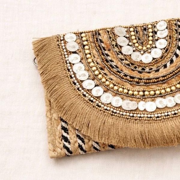 Bohemian Coin Fringe Clutch Bag