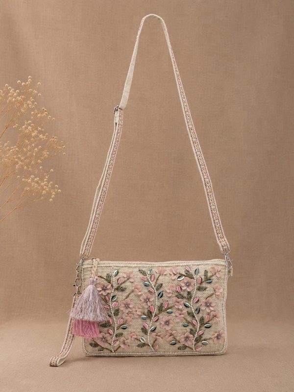 Blush Floral Embroidered Crossbody Bag