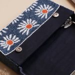 Navy Daisy Beaded Shoulder Bag