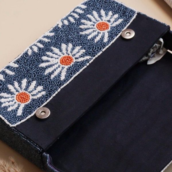 Navy Daisy Beaded Shoulder Bag