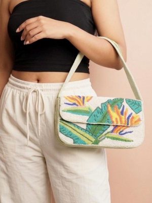 Tropical Floral Beaded Shoulder Bag