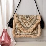 Beige Beaded Fringe Shoulder Bag